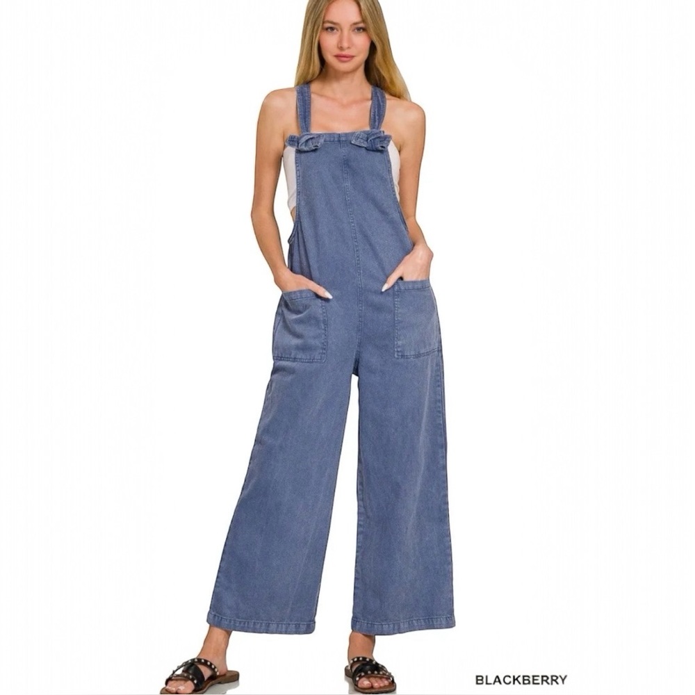 Zenana Strap Knot Overalls NWT | Blackberry Washed Cotton Romper Jumpsuit S